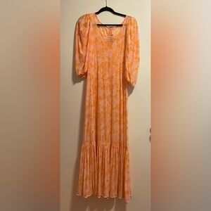Vintage 1970s Floral Orange Maxi Dress